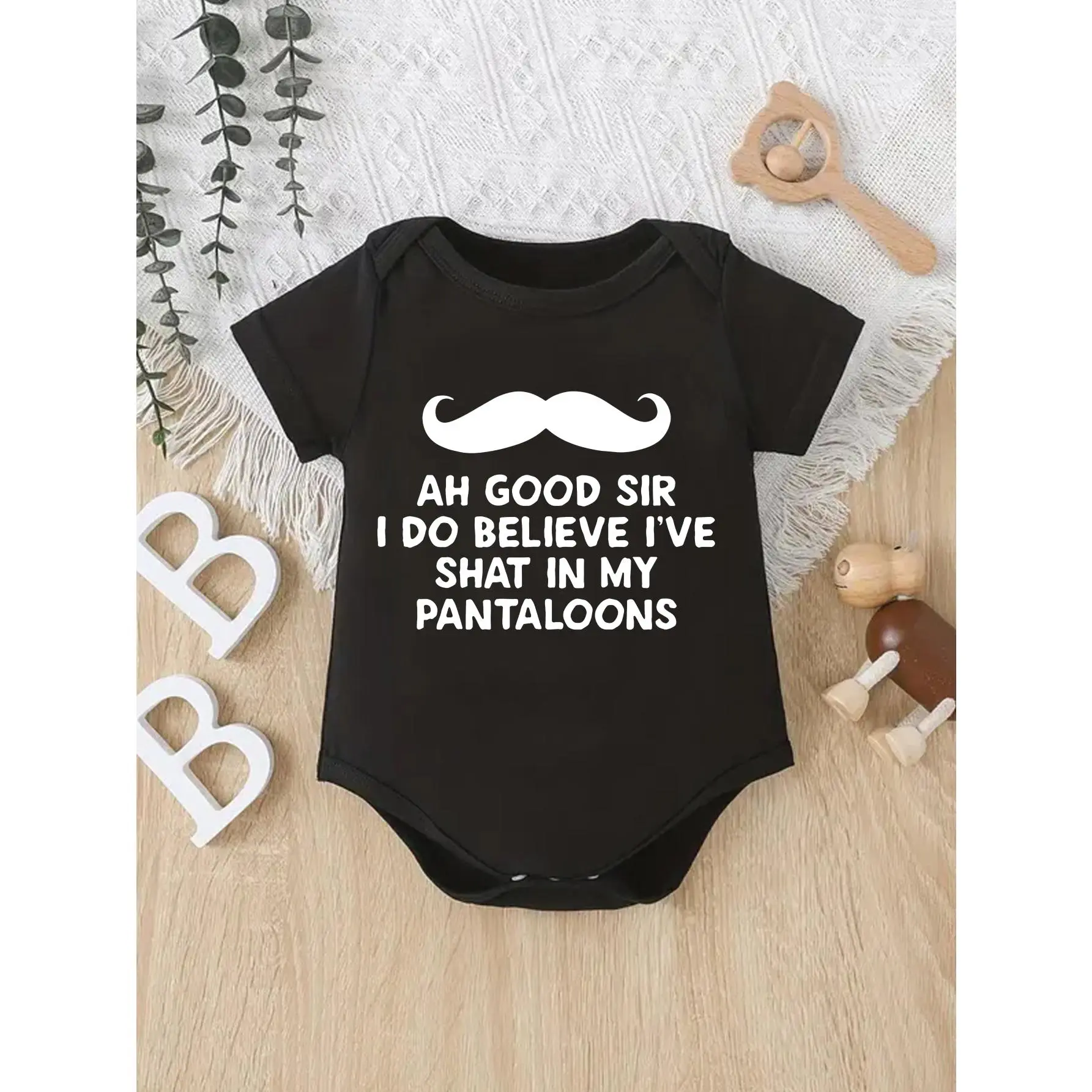 Baby Cotton Bodysuit, Fun Themed Mustache Print Short Sleeve Onesie, Soft & Tagless for Infants 0-12 Months, Cotton Bodysuits, Fun Themed Bodysuits Infant Outfit Newborn Onesies