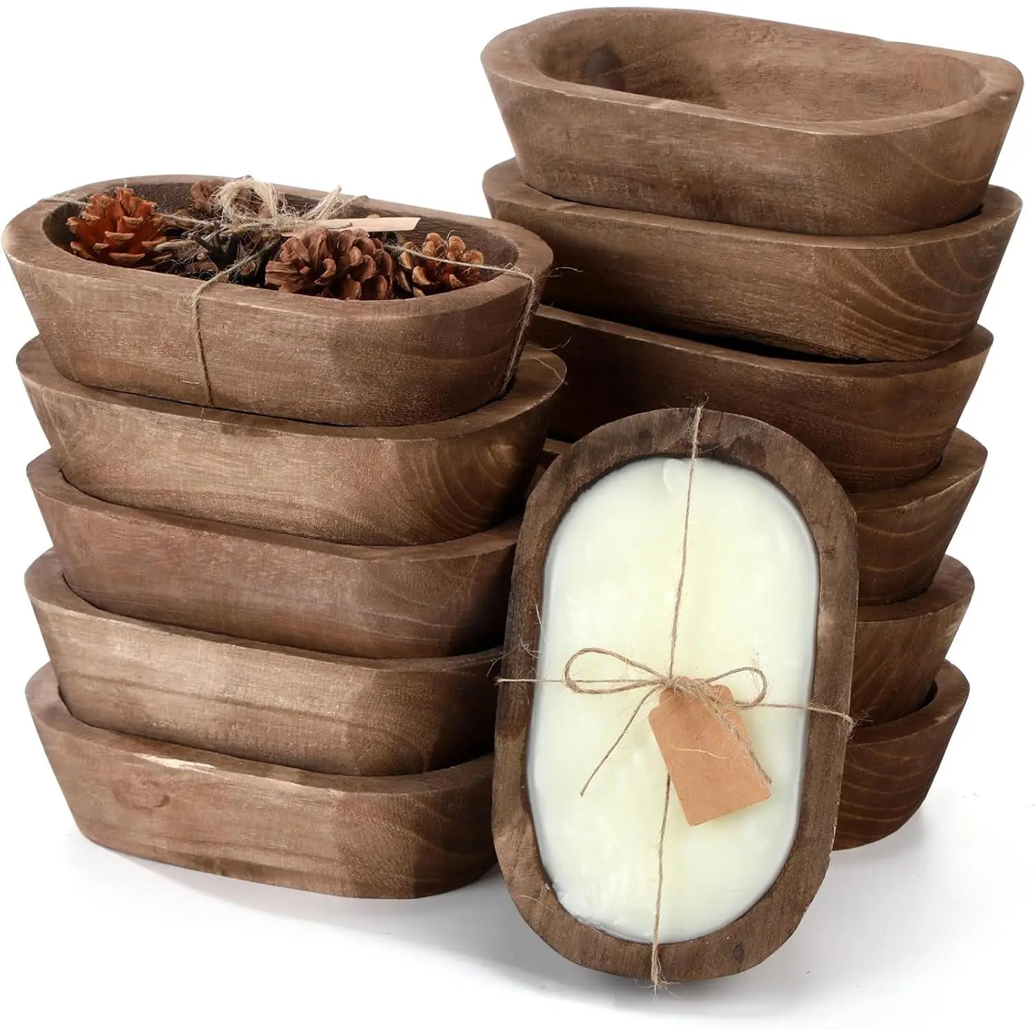 20 Pcs Wooden Dough Bowls Bulk 8.6 Inch Rustic Vintage Hand Carved Wood Dough Bowls Dining for DIY Home Crafts Making Farmhouse Fruits Supplies
