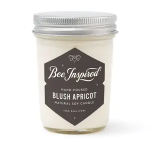 Bee Inspired Blush Apricot Luxe Candle - 100% Hand-Poured Soy Wax with Phthalate-Free Fragrance Oil, Sweet Stone Fruit Scent, 6 oz, 30-Hour Burn Time, Decor & Aroma
