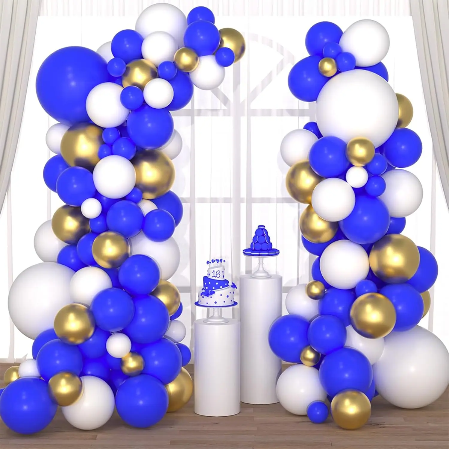 117-Piece Blue, White & Gold Balloon Arch Kit for Wedding, Bridal Shower, Graduation & Birthday