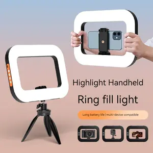 Handheld Ring LED Rechargeable Fill Light Portable Mobile Phone Live Broadcast Photography Desktop Rabbit Cage Selfie Light II Wall 240 Lamp Beads 20W 5V 8000mAh 1.5-2 Hours Battery Life 2500K-8500K Color Temperature Clip for Smartphone