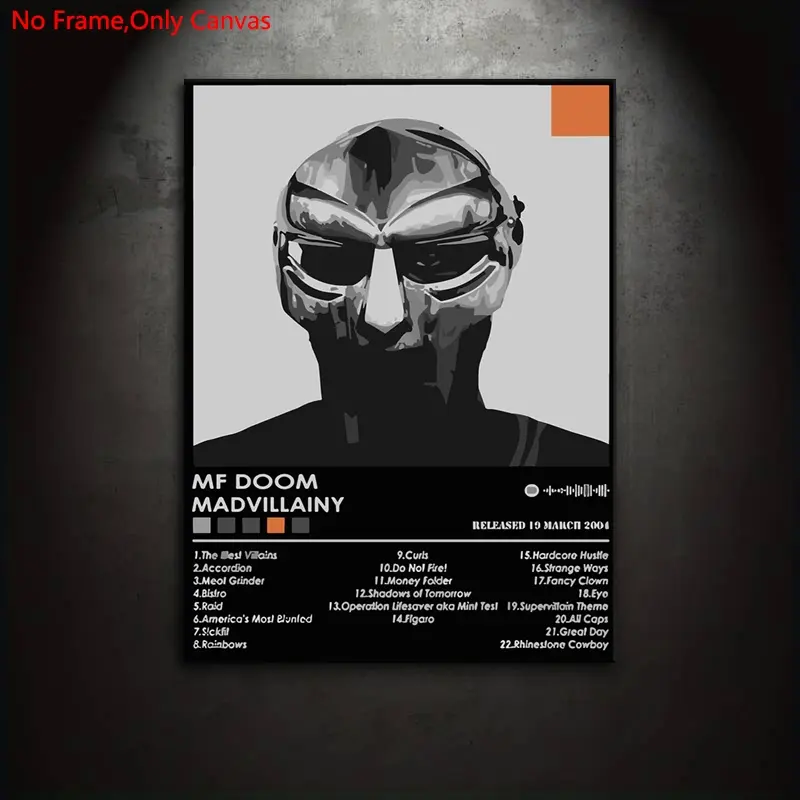 1 piece/set of frameless canvas painting print poster, Artwork, classic realistic art, rap music album Madvillainy, perfect gift for hip-hop culture lovers, ideal gift for bedroom, mural, wall decoration, Modern Home Decor