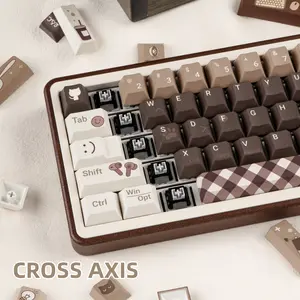 JOLINTAL Cherry Profile PBT Keycap Set, Coffee Brown Cat Theme, 130 Keys Dye Sublimation Minimalist Custom Keycaps for Gateron Cherry MX Switches Mechanical Gaming Keyboard