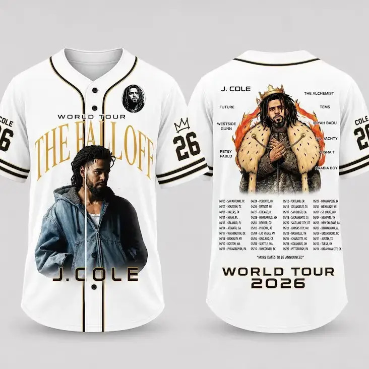 J Cole The Fall Off World Tour 2026 Baseball Jersey, Hip Hop Concert Fan Jersey Shirt  The Fall-Off Album Graphic Jersey, Jermaine Lamar Cole Fan Merch, Cole World Hip Hop Baseball Shirt, Concert Gift for Men Women