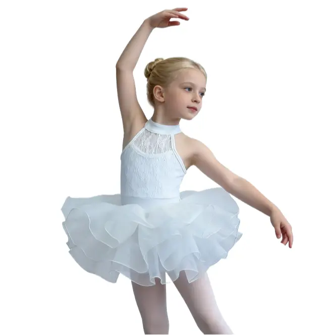 Girls' 2-Piece Solid Color Ballet Dance Set, Crew Neck Leotard with Skirt, High Stretch Opaque Fabric for Practice, Prom, Halloween, and Ramadan, Nylon, Basics, Elastane, Regular, Party