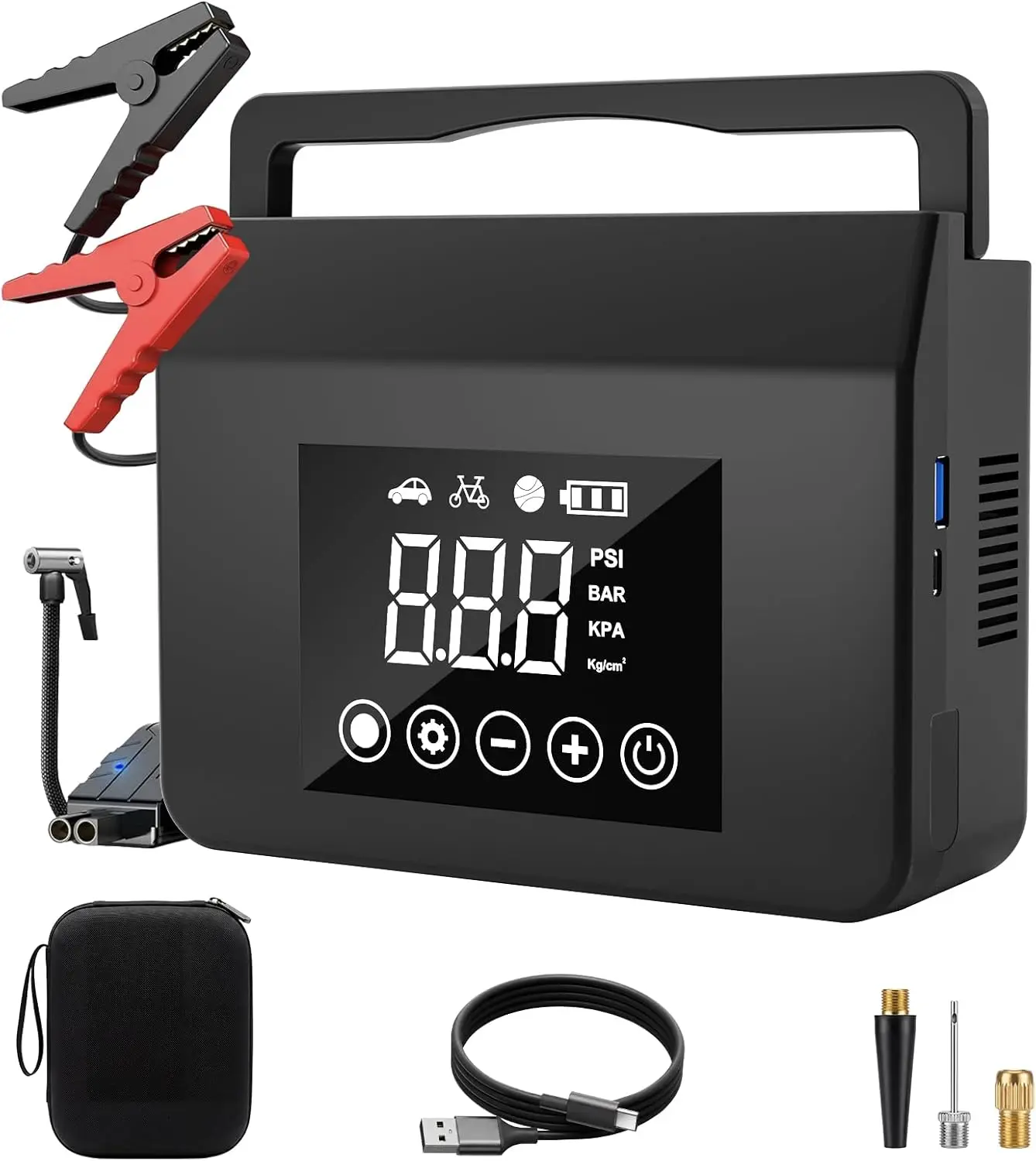 Arrancador de Auto con Compresor de Aire, 4000A para Gasolina y Diésel 8.0L, Inflador de Neumáticos 150PSI, Batería de Respaldo 15000mAh