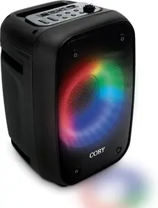 YOCO MODEL Y438 Light-Up Bluetooth Speaker | True Wireless Portable Speaker with 3 Light Modes | Music & Call Controls | Rechargeable Boombox Karaoke Music Player with Handle | USB, FM, TF Card, Mic Input Audio Smartphone