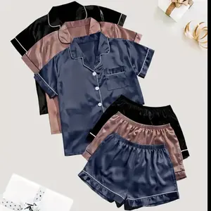 Silk Pajamas for Women - Cute Matching Pairs in Black, Navy & Silver, Loungewear & Nightwear Basic Comfort Style Womenswear Homewear Casual Minimalist Multicolor