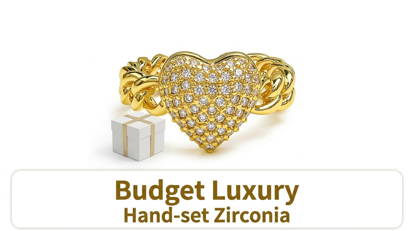 Exquisite Micro Paved CZ Heart Ring, Gold Plated Non Tarnish Adjustable Open Ring, Elegant Statement Ring for Dating & Daily Wear Exquisite Micro Paved CZ Heart Ring, Gold Plated Non Tarnish Adjustable Open Ring, Elegant Statement Ring for Dating & Daily Wear