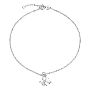 Lucky Origami Animal Anklet Zoo Elephant Charm Ankle Bracelet .925 Sterling Silver Adjustable