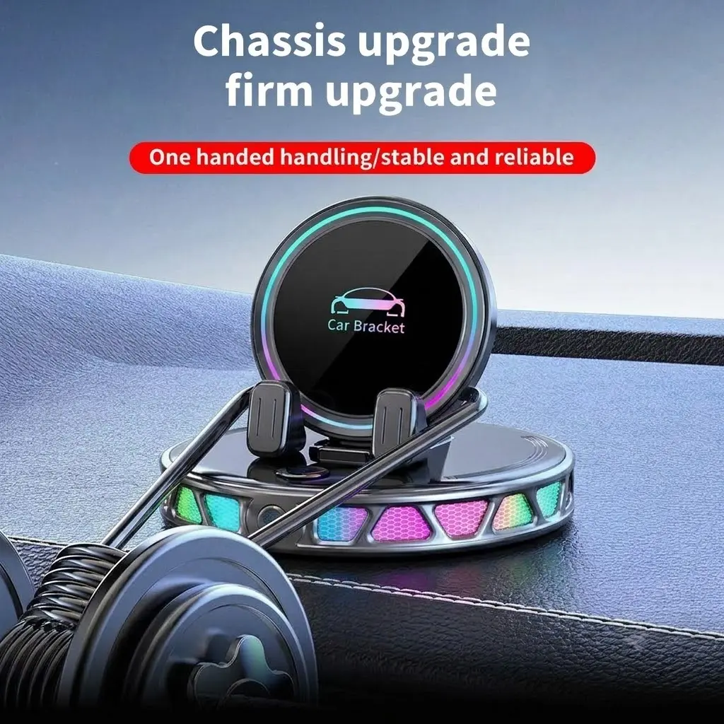 360° Rotatable Suction Cup Car Phone Mount, Built-in 15W MagSafe Wireless Charger and 7-Color RGB Atmosphere Light, Horizontal Charging Function for iPhone 12,13,14,15,16,17 Pro Max