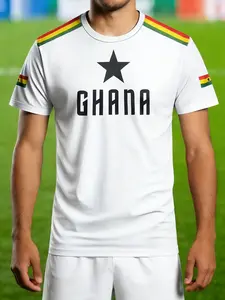 Ghana Flag Elements T-shirt, Ghana home team jersey, black star flag-patterned football uniform, Ghana fan-exclusive white jersey, Sports Jersey, comfortable quick-drying