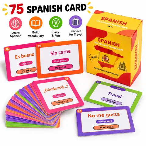 Halloween Fall Gift Spanish Conversational Phrase Flash Cards - 75 Beginner Sayings for Travel, Memory, Quick Reference - Educational Language Learning Resource - Game Like Play - Kids, Grade School, Classroom Homeschool
