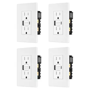 4Pack BRILLTECH 15AMP GFCI Outlet with 4.8A/24W Type A & Type C USB Charging Ports, Self-Test, LED Indicator, Tamper Resistant, GFCI Receptacle Outlet, Screwless Wall Plate Include, ETL Listed, White