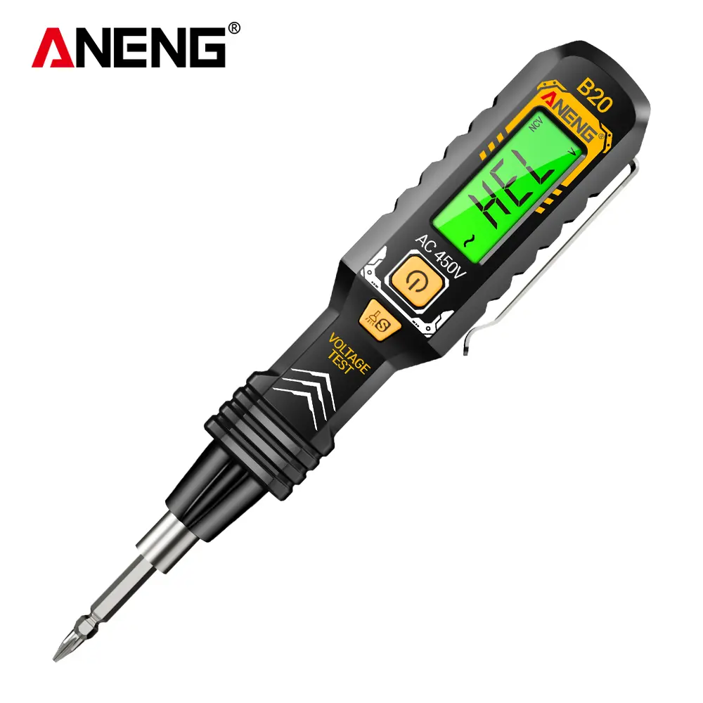 ANENG B20 Pen-Shape Smart Voltage Tester Pen with Smart Voltage Display, NCV Non-Contact AC Detection, Backlit LCD, Flashlight Assist, Buzzer On/Off Test, Auto Shut-Off, 450V 50-60Hz, TPE+Steel, CrV Screwdriver Heads, Manual for Electricians