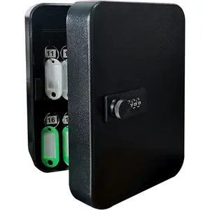 Wall Mounted Key Lock Box Combination Lock Hooks & Tags for 20 Keys Steel Security Organizer Black