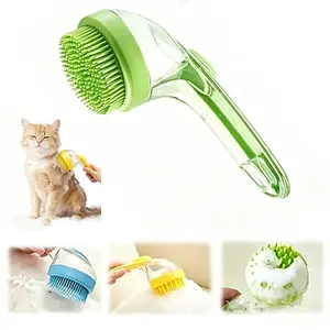 3-in-1 Pet Bath Brush with Shampoo Dispenser  - Manual Dog & Cat Grooming Bath Accessory for Grooming, Massage, Cleaning