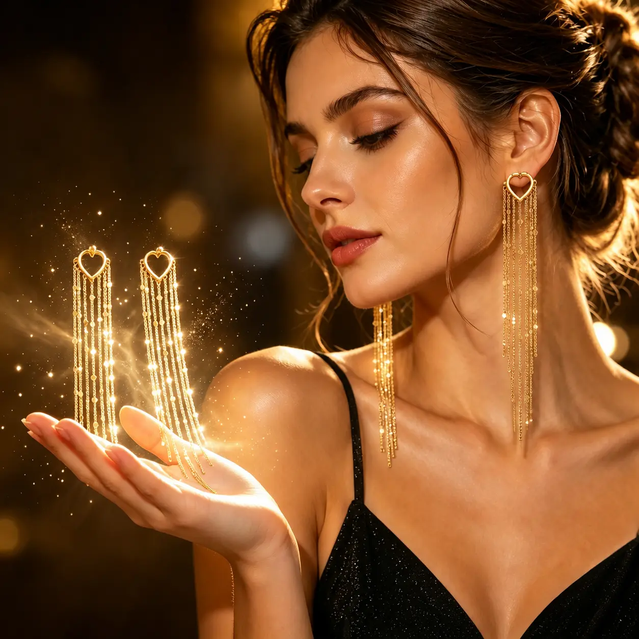 Ornate Golden Tassel Earrings for Women, Long Threader Chain Dangle Jewelry with Heart Clasp, Face-Slimming Hypoallergenic Earrings for Party & Everyday Sparkle, Gold Jewelry Earrings stud earring dainty back flat fashion