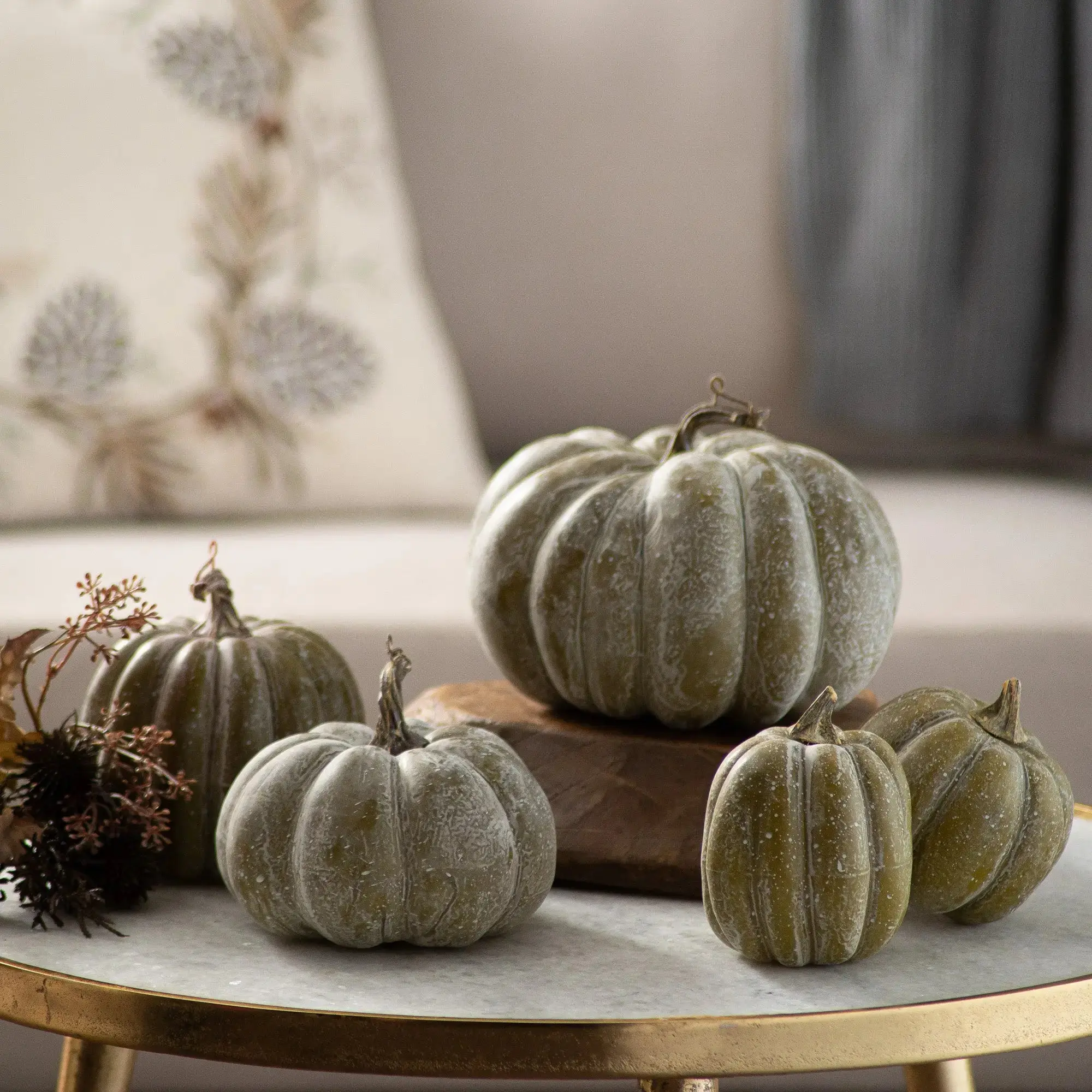 Weathered Sage Multi-Size Colorful Pumpkin Set - Decorative Fruit Plants, Dinner Table Mantle Shelf Tabletop Decor, Thanksgiving Harvest Home Ornaments, Composite Foam