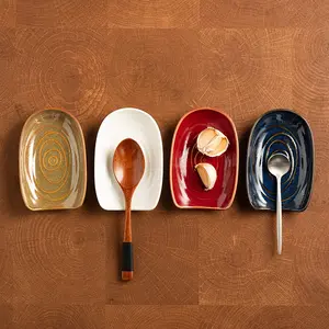 Ceramic Kitchen Utensil Holder with Spoon Rest, Multi-Color Retro Design, Durable Space-Saving Organizer for Home & Restaurant