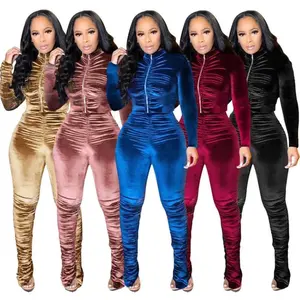Jessica two piece scrunch, fitted velvet jogging set. Casual Comfortable Fashion Clothing