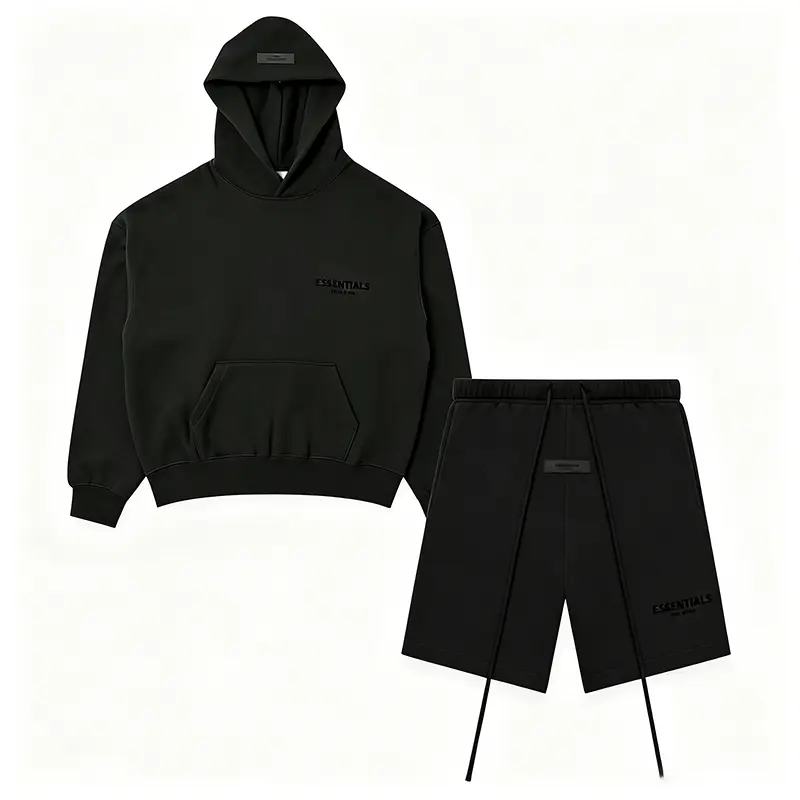 Fear of God Essentials Men's Sweatshort and Pullover Hoodie 2-Piece Set Stretch Limo Fear of God Essentials Men's Sweatshort and Pullover Hoodie 2-Piece Set Stretch Limo