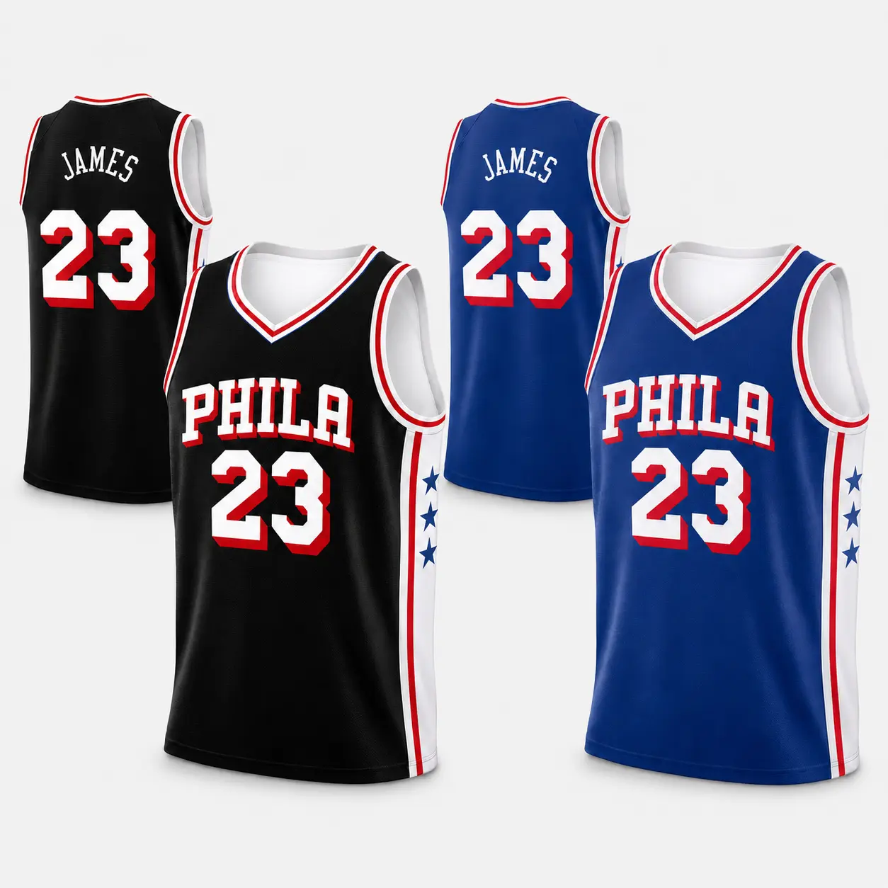 Men's Basketball Style Sleeveless Jersey, Black and Royal Blue Mesh Tank Top with Red White Blue Trim, Number Graphic Athletic Shirt, Lightweight Breathable Sports Vest for Gym Training, Pickup Games, Summer Streetwear, Casual Daily Wear, Men's Top