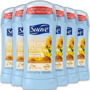Suave Everlasting Sunshine Deodorant Stick 1-12 Pack (2.6oz / 74g) Anti-Staining Invisible Solid - 48HR Protection