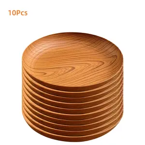 10Pcs Wood Set Grain Plastic Plates Set, Thick Design, Dining Plate Set, Premium Lightweight,Easy Clean For Home & Outdoor Use,Dessert Shops,Parties & Camping,Food, Snack, Dessert, Dinnerware,Gift For MotherDay