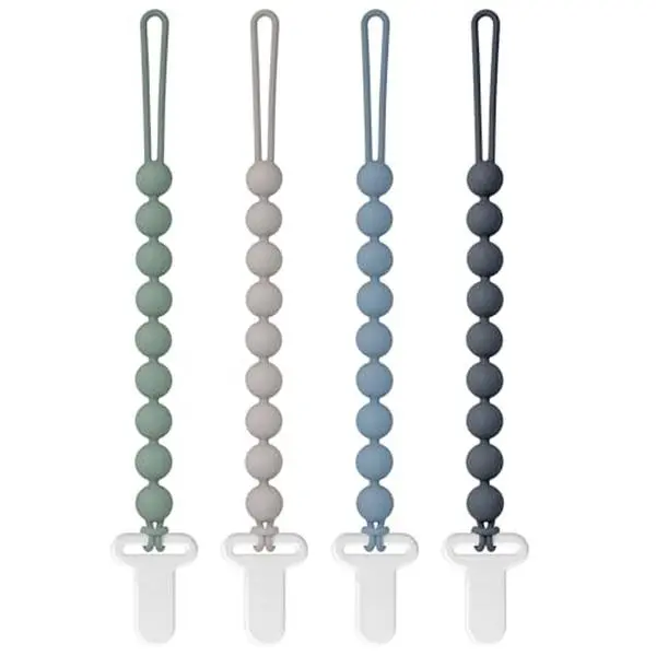 Pacifier Clips Silicone, 4-Pack Pacifier Holder Clip with Stylish Round Design, 100% Food Grade Silicone, Safe Essentials for Newborns Baby Boys and Girls