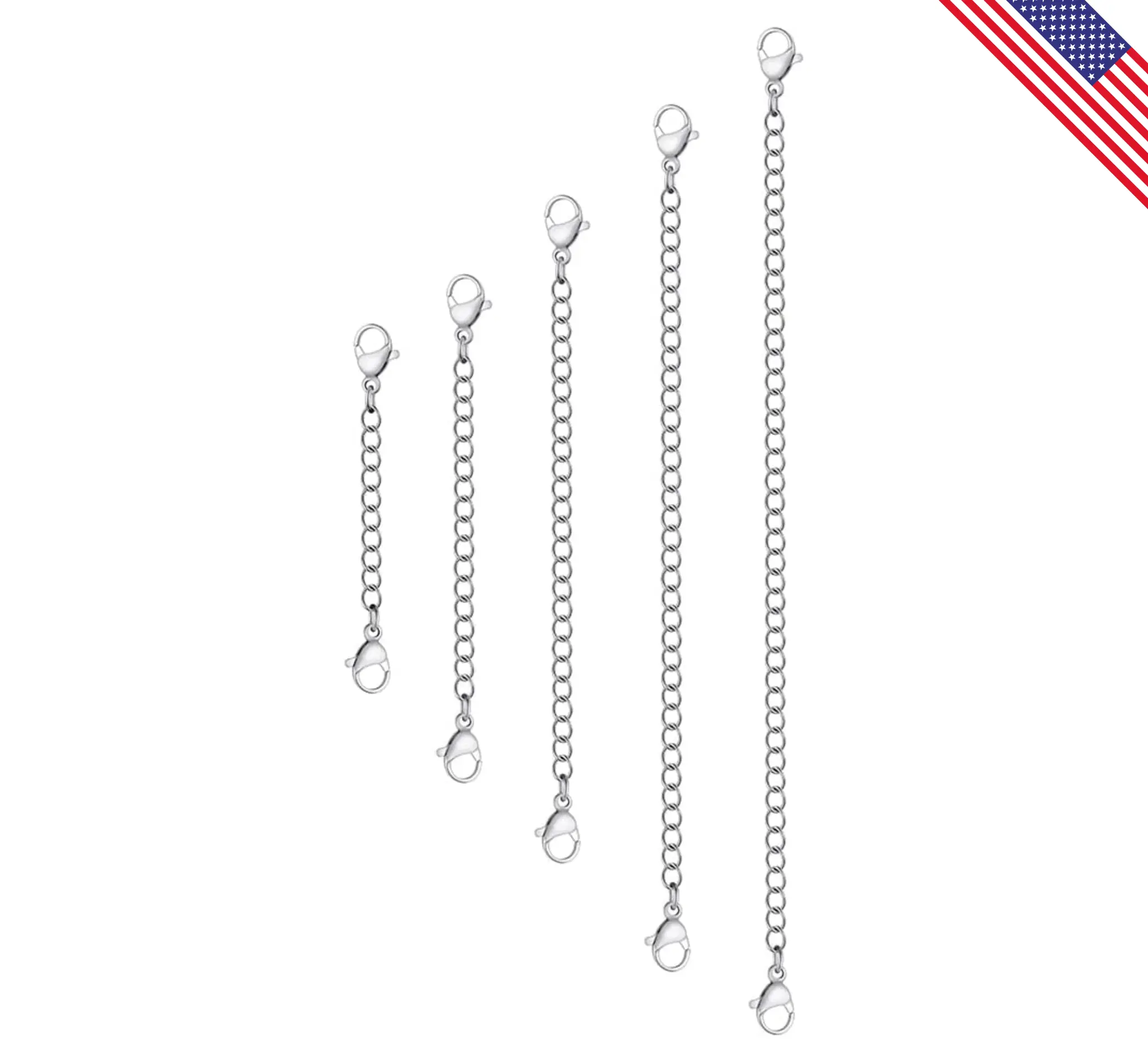 5Pcs Silver Stainless Steel Necklace Extender Chain Links Silver Lobster Necklace Extenders for Necklaces Bracelet Anklet Stainless Steel Chain Extenders for Jewelry Making (2in 3in 4in 5in 6in)