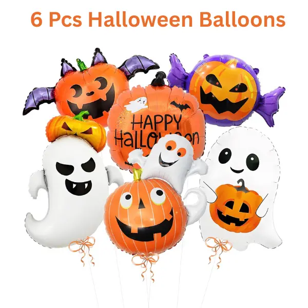 6 Pcs Halloween Balloons, Ghost Pumpkin Balloons for Spooky Party Decorations, Haunted House Birthday Decor, Halloween Gift
