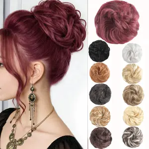 1PCS Hair Buns Hair Piece Messy Tousled Wavy Curly Scrunchies Wrap Ponytail Extensions With Elastic Rubber Band Synthetic Donut Updo Hairpieces for Women Girls Hair Bun Extensions