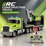 RC Construction Truck Toy Set - 1:12 Scale Pro Semi Trailer, 2.4GHz Remote Control Flatbed & Excavator, 2-in-1 Remote, Includes Li-ion Batteries, 360° Dump Rotation, Sound, Lights, Music + Speaker, Nitrosamine-Free Cool Gifts for Ages 6+ Kids & Collectors