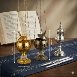 Hanging Incense Burner with Chain, 2-Color Gold & Silver Censer, 19cm Tall Home Fragrance Oil Burner for Church & Home Use