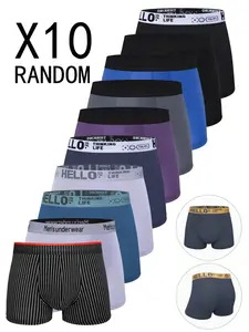 10 Pack Men's Low Waist Breathable Four-Piece Underwear, Casual Fitted Plain Design, All-Season Comfortable Inner Wear