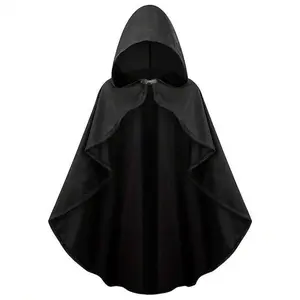 1pc Women's Gothic Style Vintage Hooded Cloak Cape, Suitable For Party Costume Black Cape