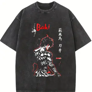 valentine shirts Anime BAKI Hanma Baki Printed Tee Men Women Short Sleeve Cotton hot product Tshirts Vintage Washed Washed Retro Fashion Unisex