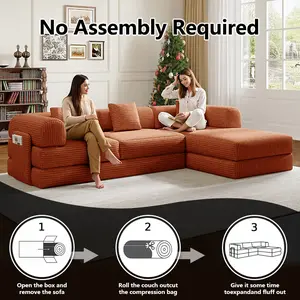 L-shaped convertible modular sofa bed double-sided use chaise lounge, corduroy cover storage bag single fixed shape living room Plush Oversized Boneless Velvet Foldable cloud Modern Chenille Set couch bubble  sofa couch boneless upholster couch Down Blend