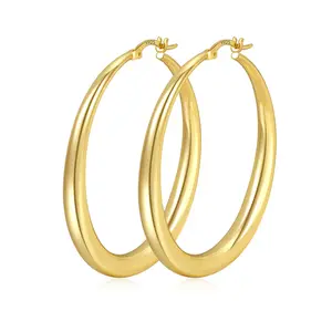 Women's 18 Karat Electroplated Large Round Thick Hoop Earrings - Lightweight Brass Core, Irregular Needle, Fashion Costume Jewelry Gift, Earring for Women