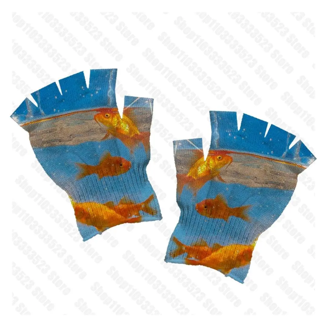 Goldfish Print fingerless gloves Aesthetic Retro gloves Sweet girl Pattern gloves Vintage Kawaii Girl Graphics fingerless gloves