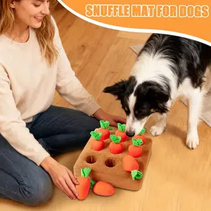 Dog sniffing puzzle mat, fruit-themed patchwork design, home-use carrot puzzle toy, pet activity mat with 9 carrots included. Suitable for small, medium, large, and senior dogs and cats, providing mental exercise, Puzzle Feeder