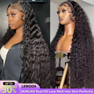 Lemoda 13x4 15A 210% Density 13x6 SKINLIKE Real HD Lace Water Wave Full Lace Frontal Wigs Deep Wave Virgin Human Hair Invisible 0.1mm Ultra-thin Frayed Ends Wet and Wavy Lace Front Wig Tiny Knots