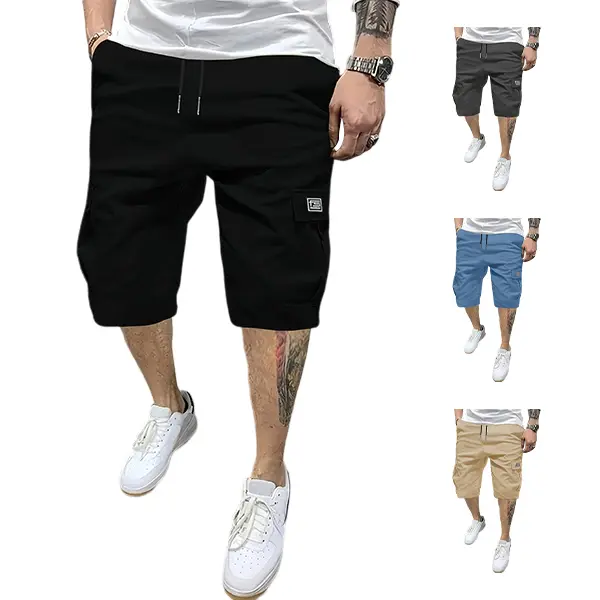 Men's Beige Plain Tropical Casual Shorts Set with Slanted Pockets - Multifunctional Menswear Outfit Sets for Home & Everyday Use, Men's Outfit Sets
