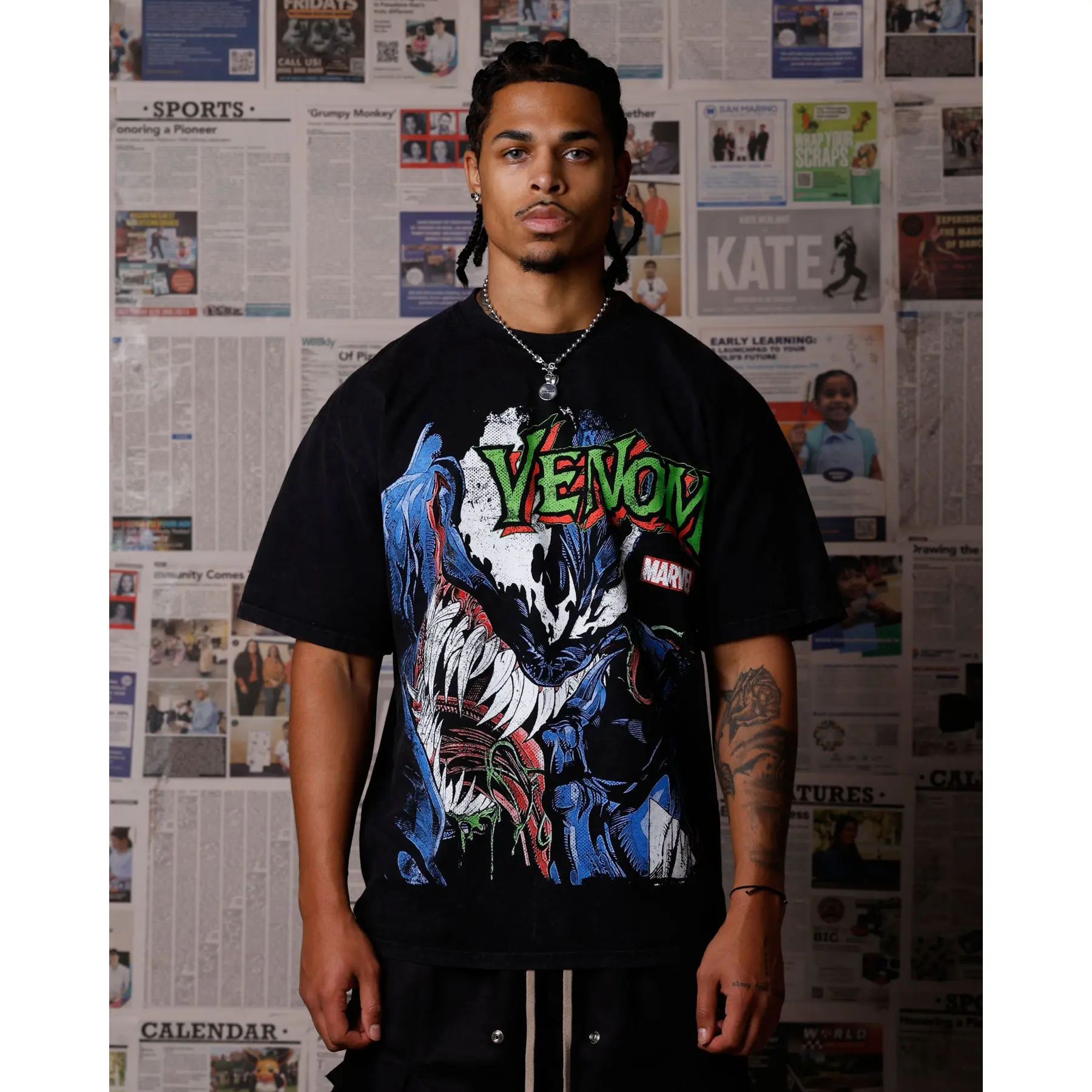 73Studio Marvel Venom Eddie Brock T-Shirt Black Acidwash 73Studio Marvel Venom Eddie Brock T-Shirt Black Acidwash