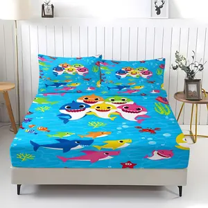 Shark Baby non Fading Fitted Sheet,Suitable for Children, Boys, and Girls' Home Bedding Set,Including 1 Bed Sheet and 2 Pillowcases,Anti Slip Dust Cover Suitable for Bedrooms and Guest Rooms,Suitable for Personal Use or Gift Giving