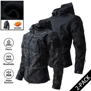 Men's Autumn Winter Softshell Tactical Camouflage Jacket with Fleece Lining Thickened Outdoor Breathable Versatile Hooded Mountaineering Coat Woven Water Resistant
