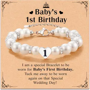 First Birthday Gifts for Girls Bracelet, Beaded Bracelets for 1 Year Old Girl, Adjustable White Pearl Bracelet, Thoughtful Birthday Gift for Granddaughter, Daughter, or Niece