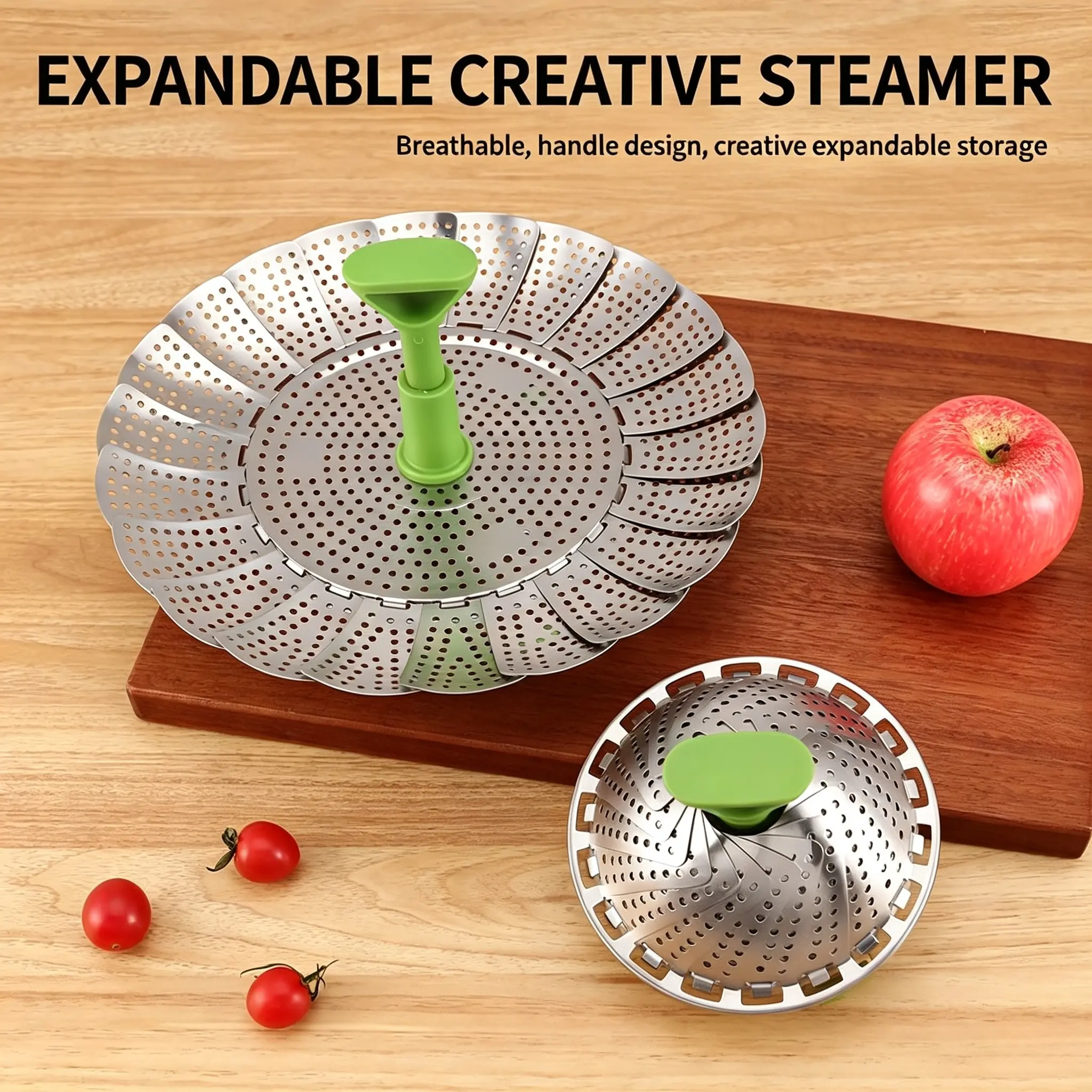 Vegetable Steamer Basket for Cooking Food, Stainless Steel Veggie Steam Basket for Pot, Folding Expandable Steaming Insert with Extendable Handle Fits Various Size Pot