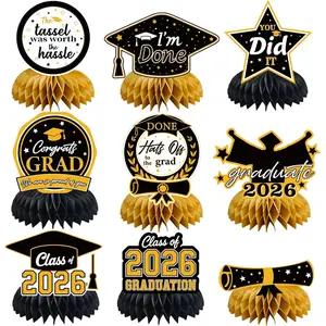 Graduation Decorations 2026 - Black Gold Graduation Honeycomb for Table Centerpiece| Graduation Party Decorations Class of 2026,Table Toppers for Graduation Party Favors Supplies Indoor Outdoor